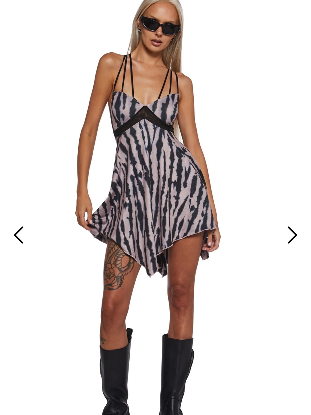 CLUB EXX Dolls Kill Strappy Mini Dress in Beige and Black Zebra Print